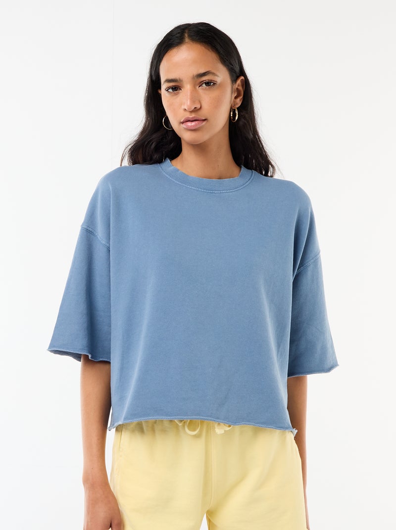 T-shirt met 3/4-mouwen van French Terry Blauw - Kiabi