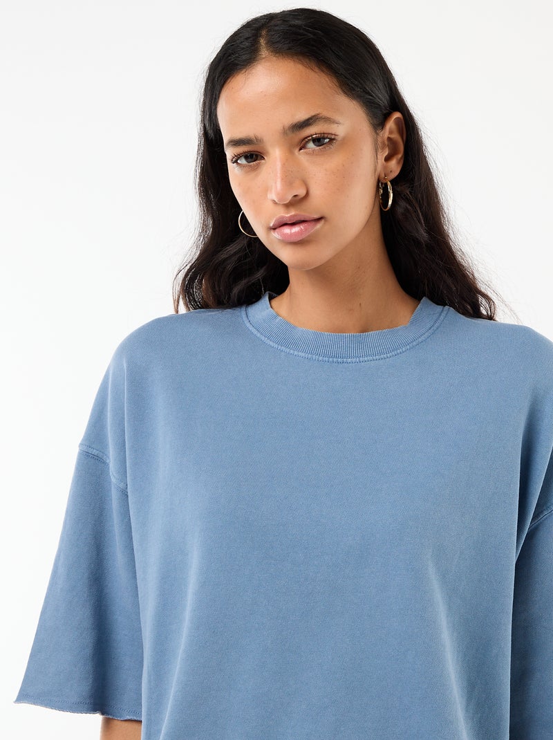 T-shirt met 3/4-mouwen van French Terry Blauw - Kiabi