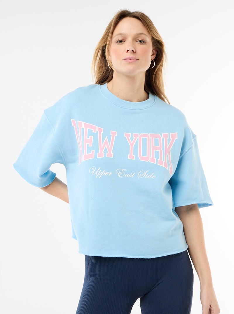 T-shirt met 3/4 mouwen van French Terry Blauw - Kiabi