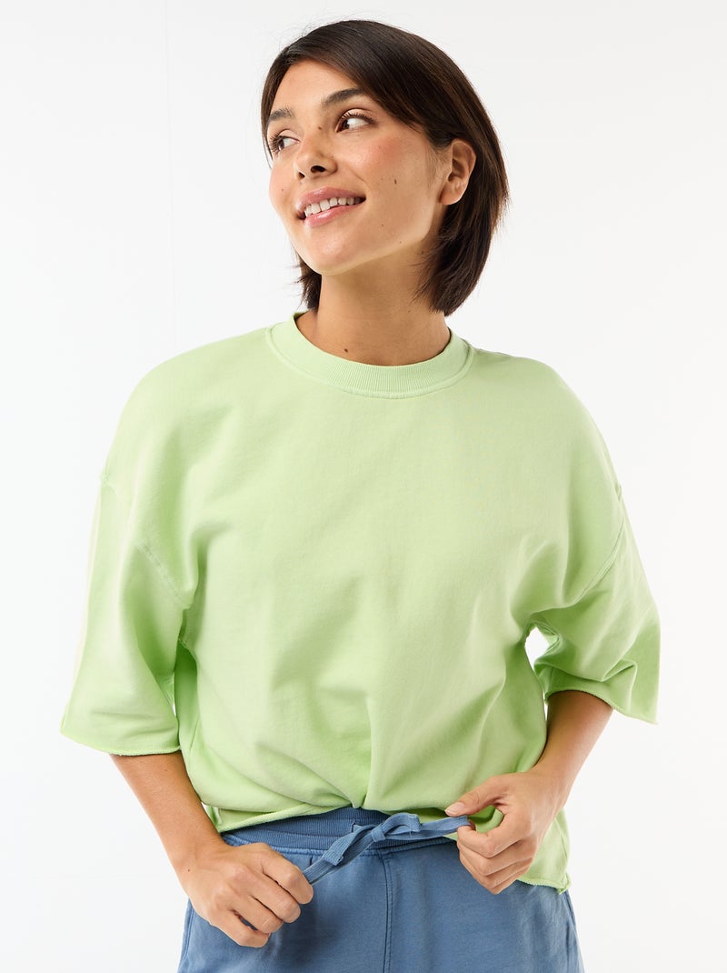 T-shirt met 3/4-mouwen van French Terry Groen - Kiabi