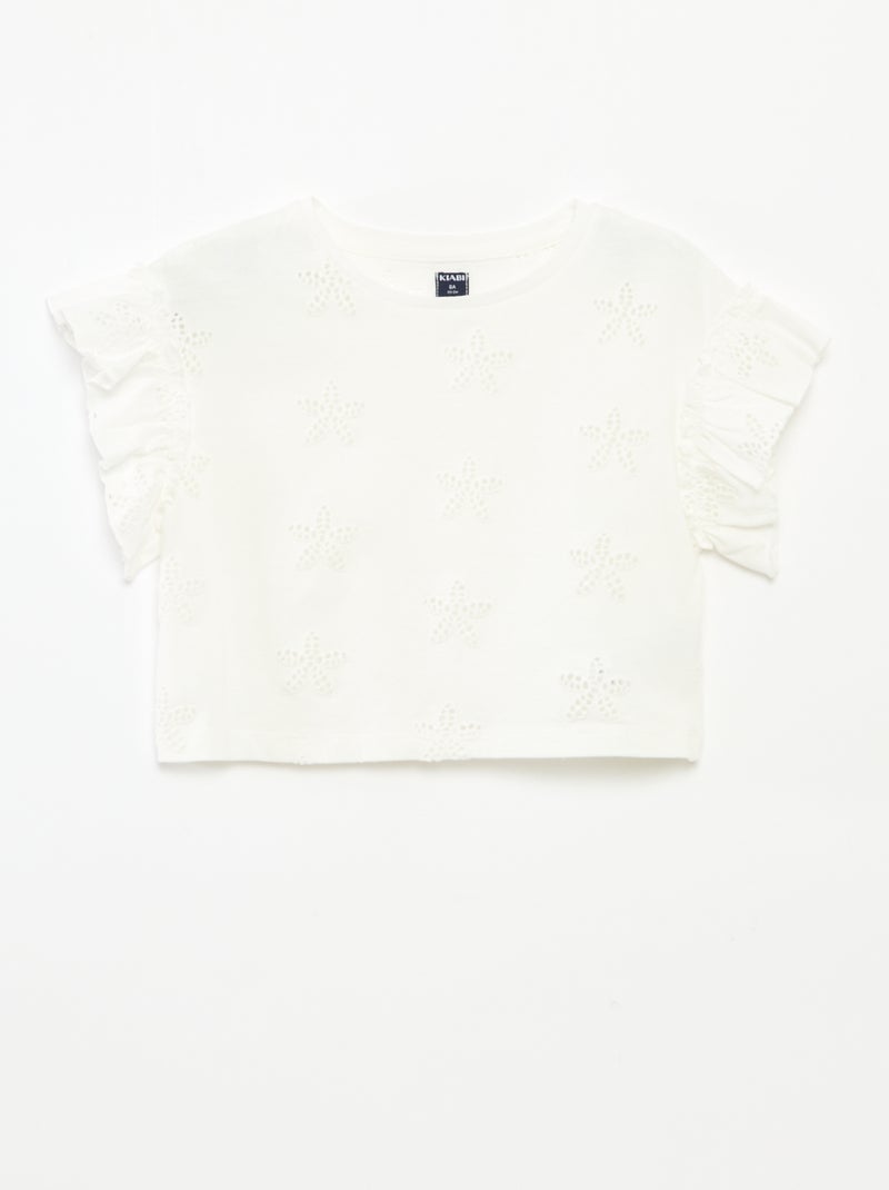 T-shirt met bloemenborduursels Wit - Kiabi
