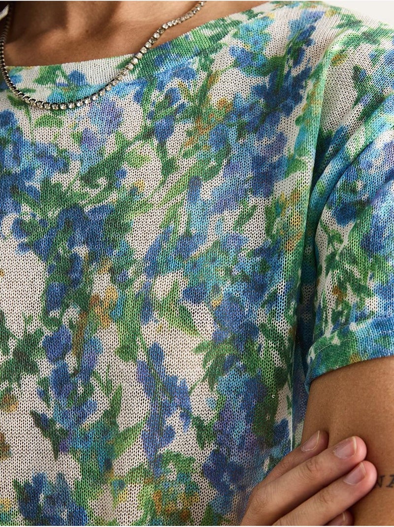 T-shirt met bloemenprint en ronde hals lucci Groen - Kiabi