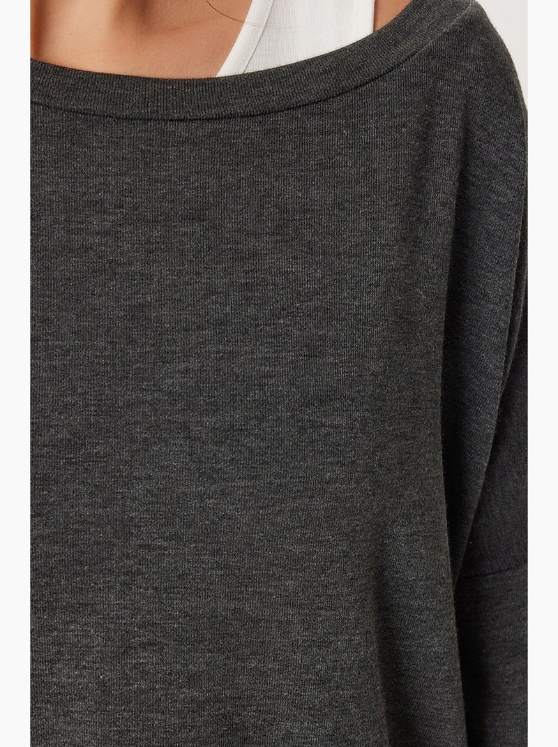 T-shirt met boothals lange mouw istanbul Grijs Zwart - Kiabi