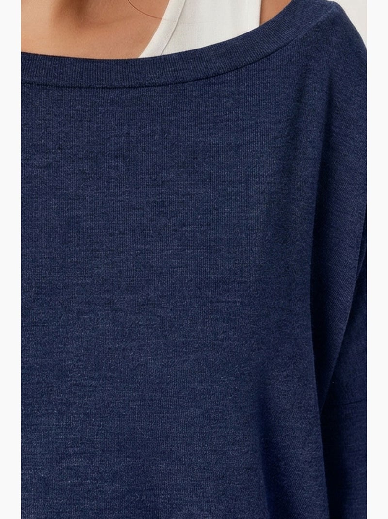 T-shirt met boothals lange mouw istanbul Marineblauw - Kiabi