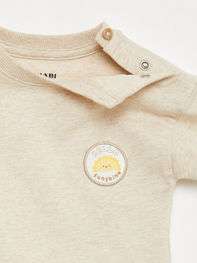 T-shirt met borstborduurwerk Biege - Kiabi