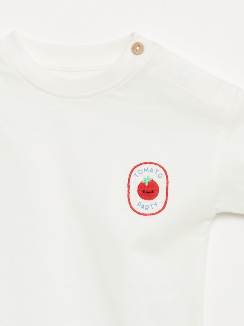 T-shirt met borstborduurwerk Wit - Kiabi