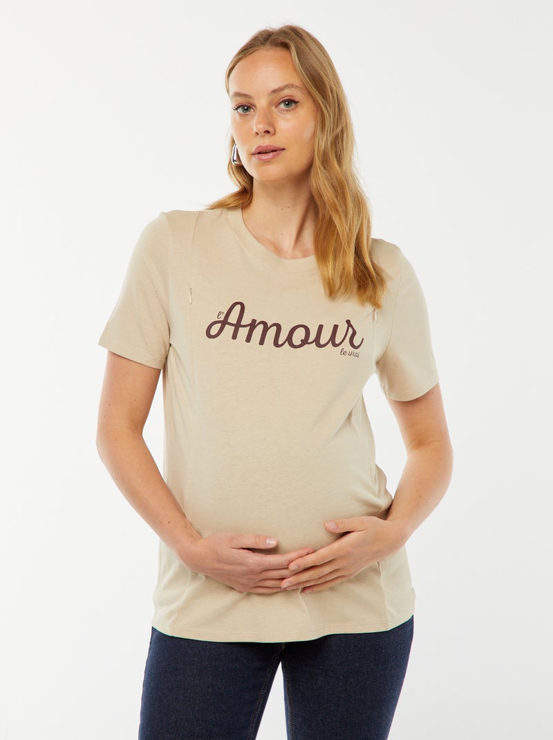 T-shirt met borstvoedingssluiting Biege - Kiabi