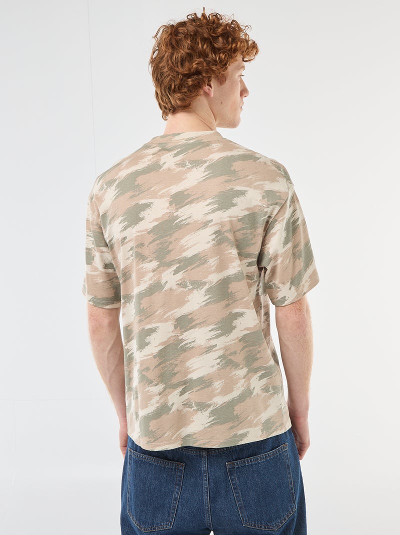 T-shirt met camouflageprint en ronde hals van katoen Groen - Kiabi