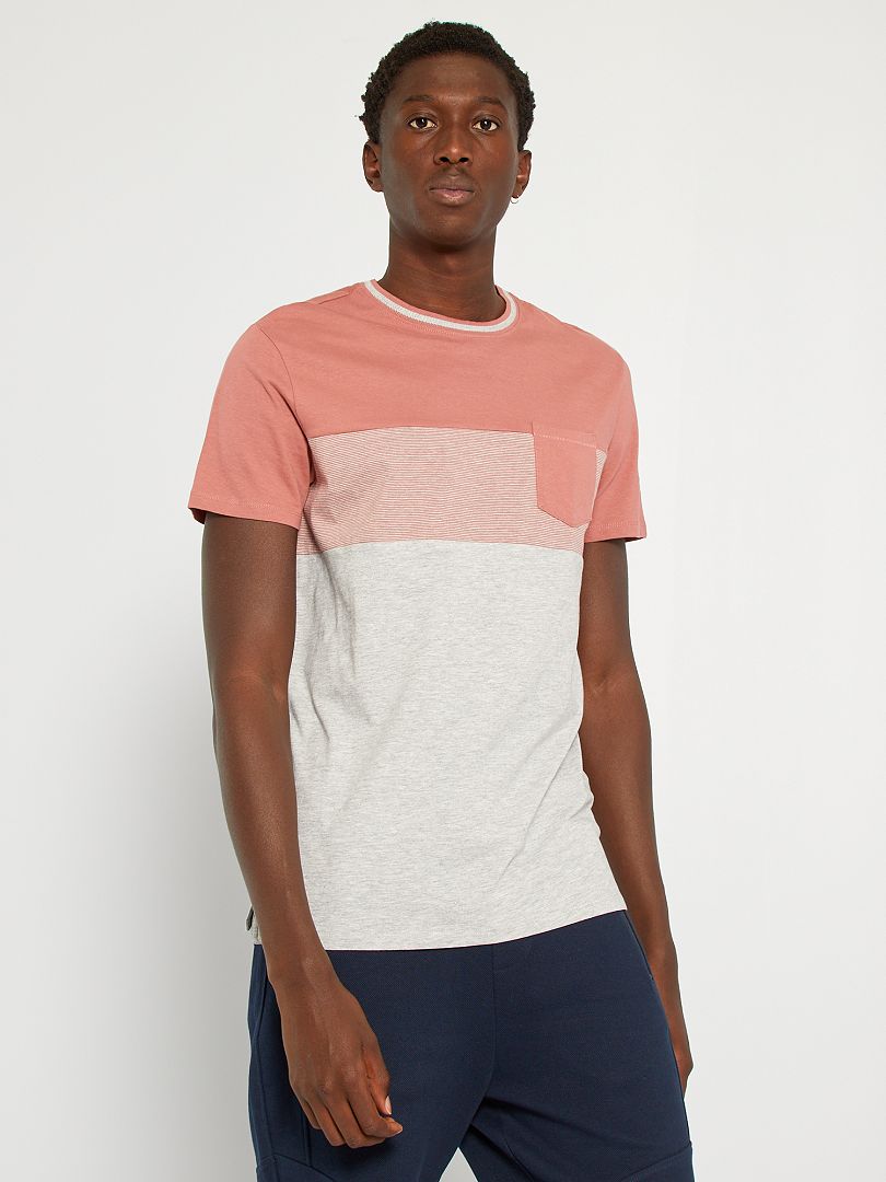 T-shirt met color block en borstzak roze - Kiabi