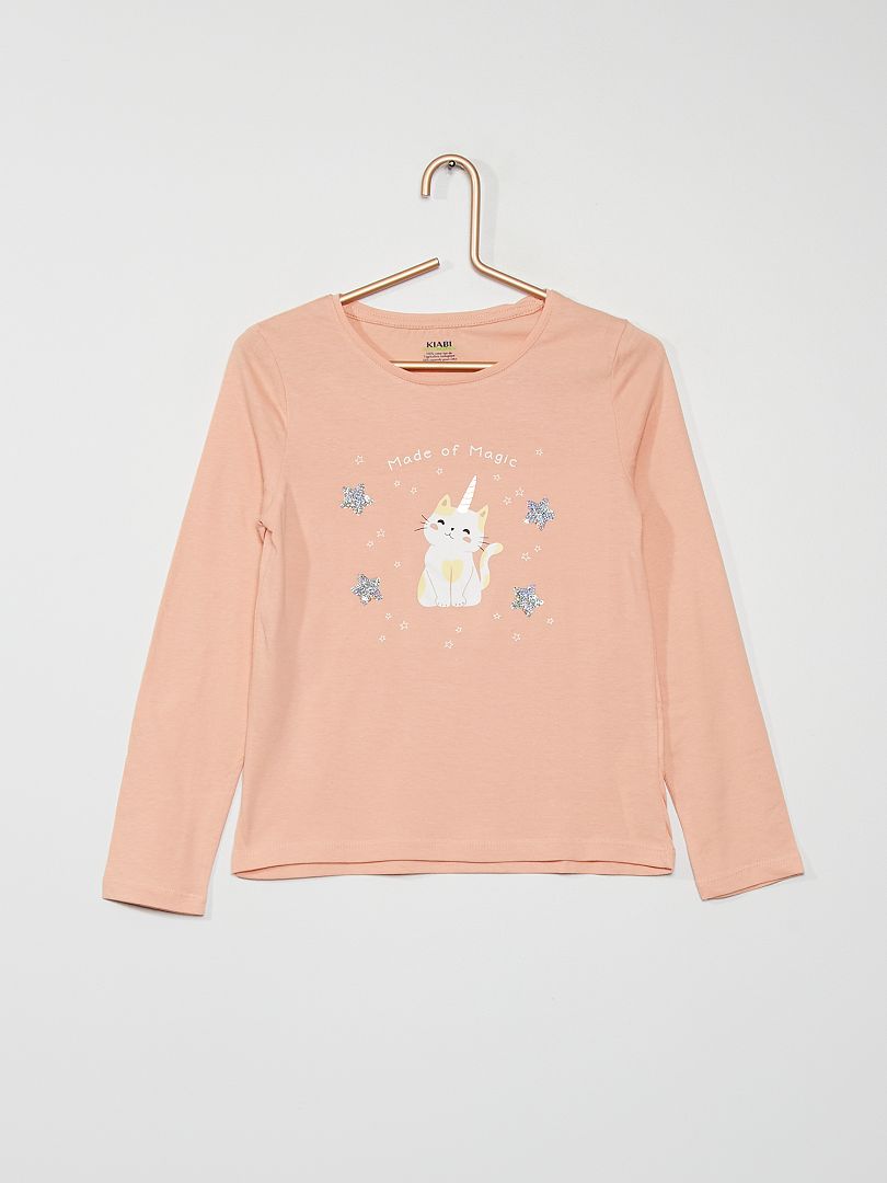 T-shirt met eenhoornkatjesprint roze - Kiabi