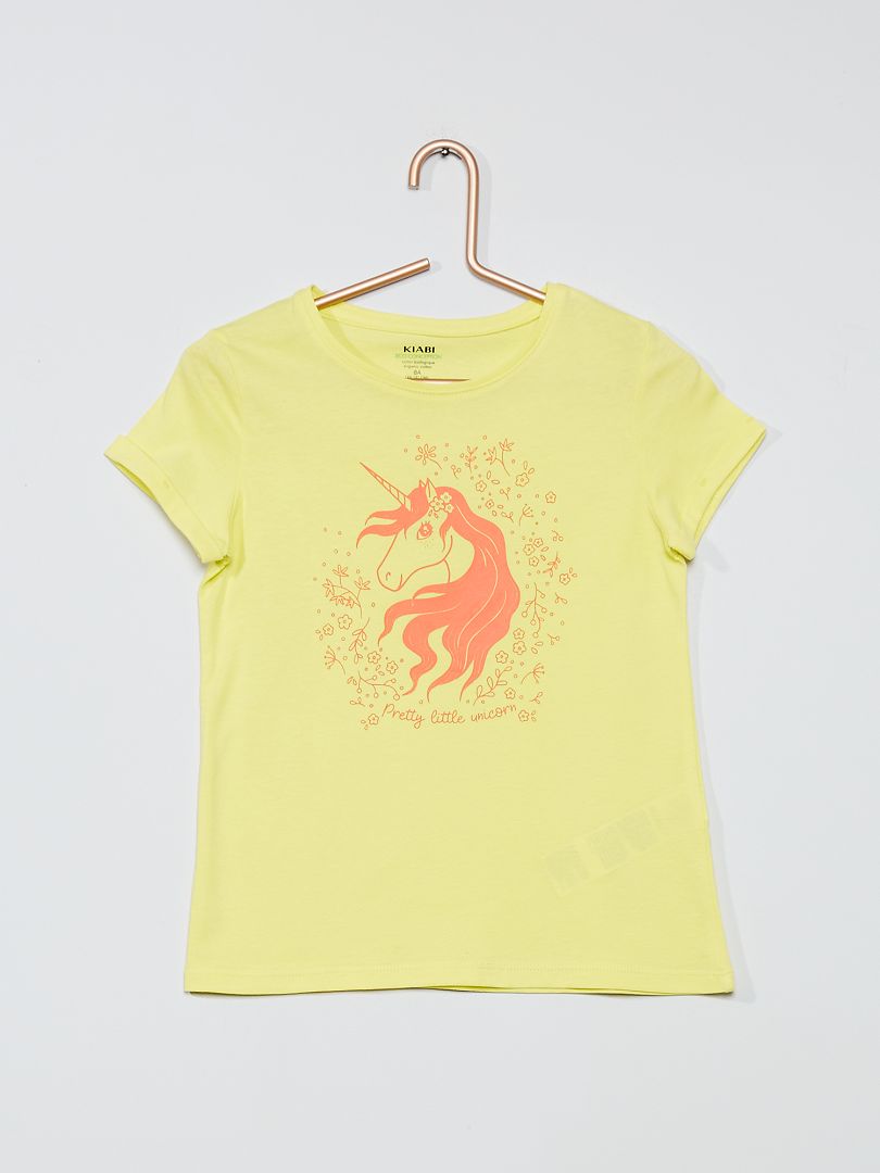 T-shirt met eenhoornprint GEEL - Kiabi