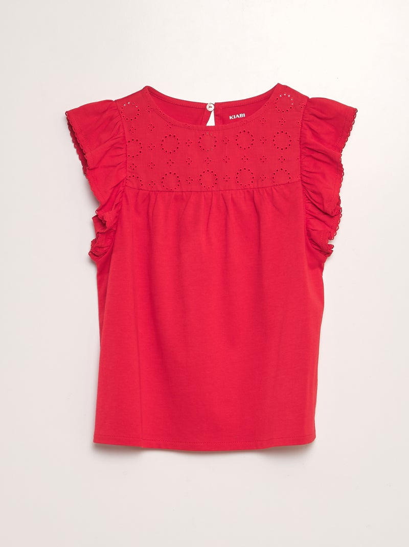 T-shirt met Engels borduurwerk rood - Kiabi