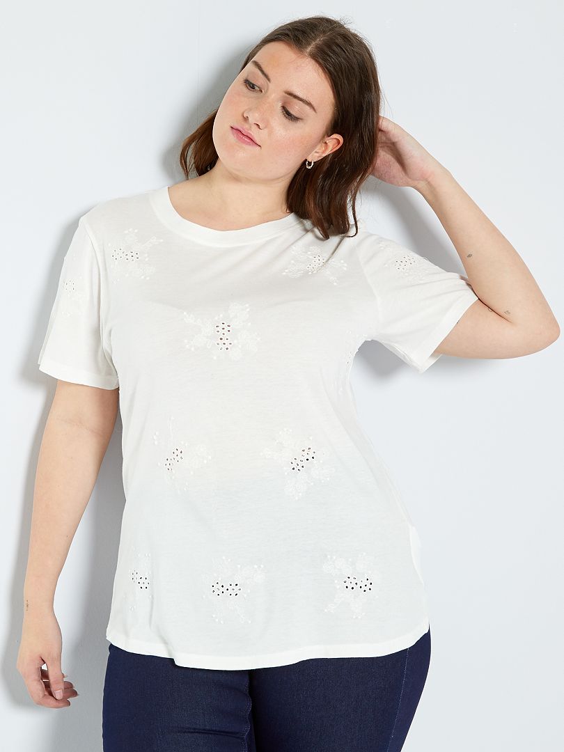 T-shirt met Engels borduurwerk sneeuw wit - Kiabi