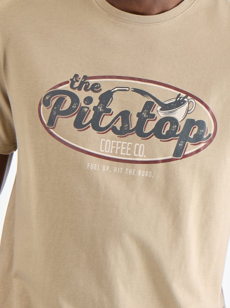 T-shirt met fantasieprint en korte mouwen Biege - Kiabi