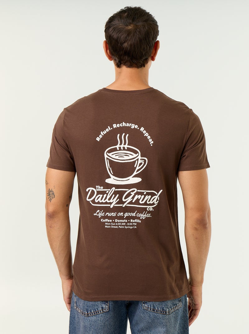 T-shirt met fantasieprint en korte mouwen Bruin - Kiabi