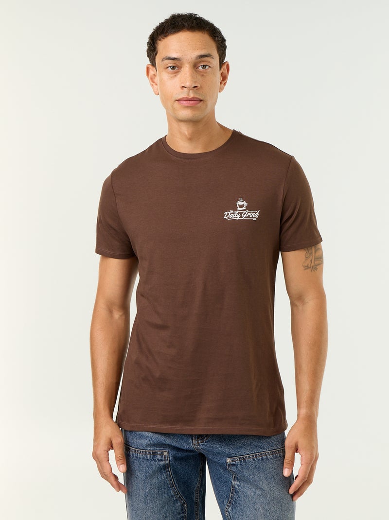 T-shirt met fantasieprint en korte mouwen Bruin - Kiabi