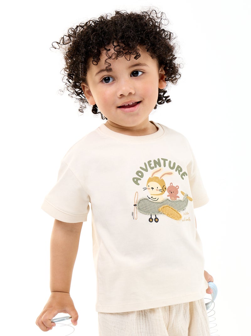 T-shirt met fantasieprint en korte mouwen Wit - Kiabi
