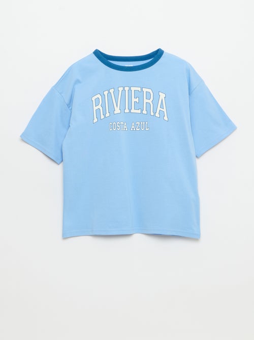 T-shirt met fantasieprint, korte mouwen en contrasterende biezen - Kiabi