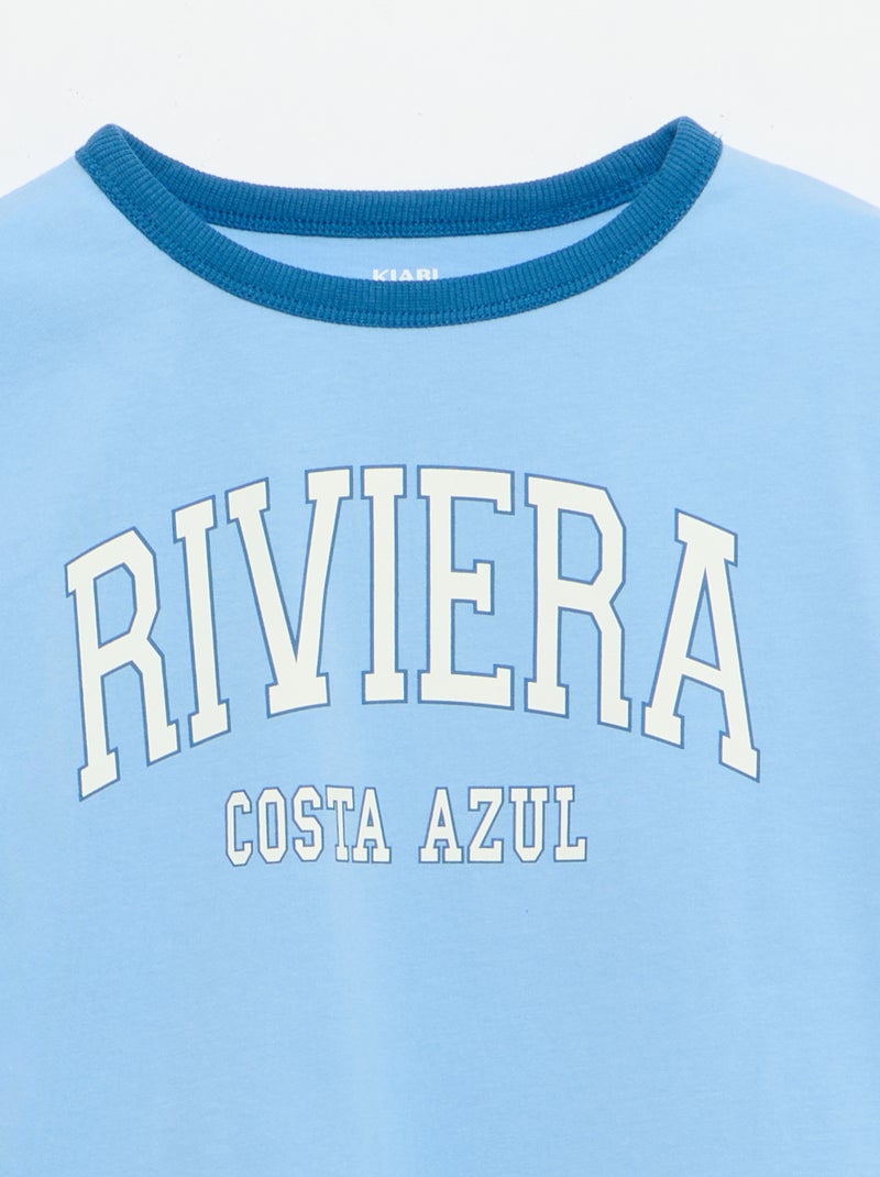 T-shirt met fantasieprint, korte mouwen en contrasterende biezen Blauw - Kiabi