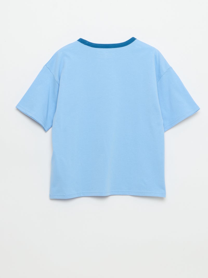 T-shirt met fantasieprint, korte mouwen en contrasterende biezen Blauw - Kiabi