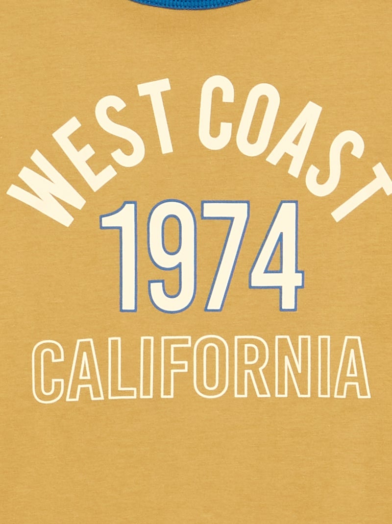 T-shirt met fantasieprint, korte mouwen en contrasterende biezen Kaki - Kiabi