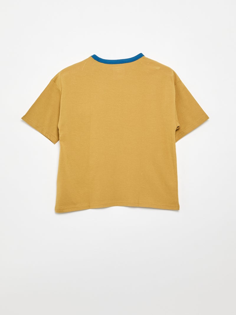 T-shirt met fantasieprint, korte mouwen en contrasterende biezen Kaki - Kiabi