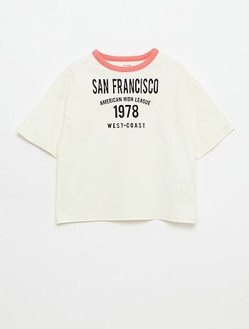 T-shirt met fantasieprint, korte mouwen en contrasterende biezen