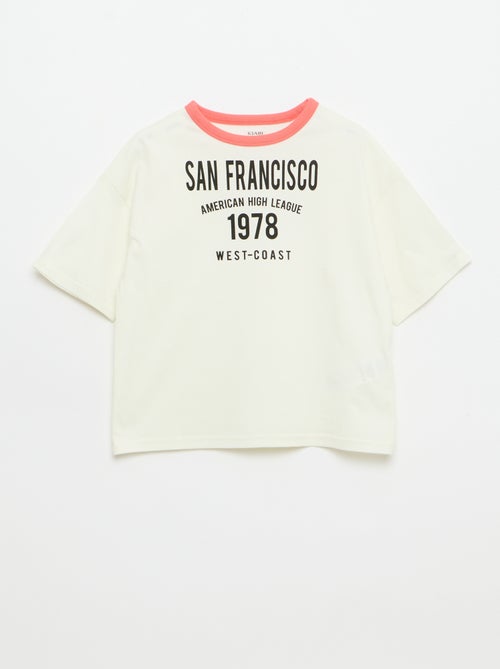 T-shirt met fantasieprint, korte mouwen en contrasterende biezen - Kiabi