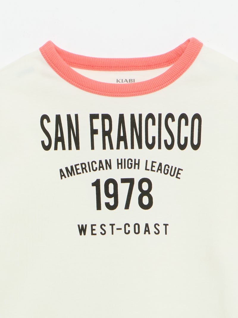 T-shirt met fantasieprint, korte mouwen en contrasterende biezen Wit - Kiabi