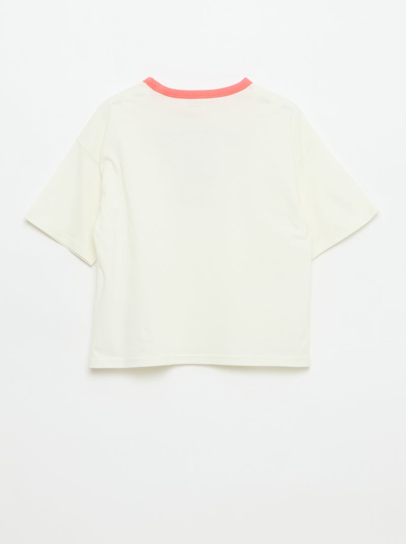 T-shirt met fantasieprint, korte mouwen en contrasterende biezen Wit - Kiabi