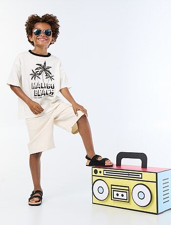 T-shirt met fantasieprint, korte mouwen en contrasterende biezen