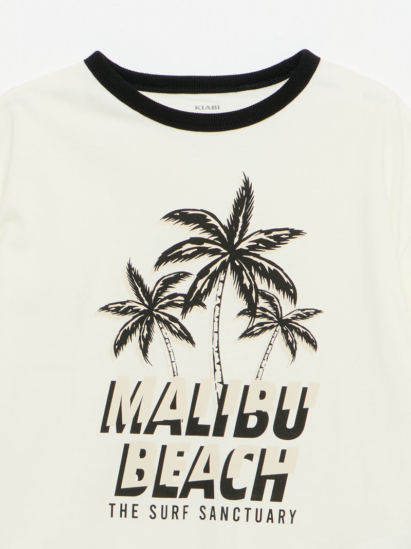 T-shirt met fantasieprint, korte mouwen en contrasterende biezen Wit - Kiabi