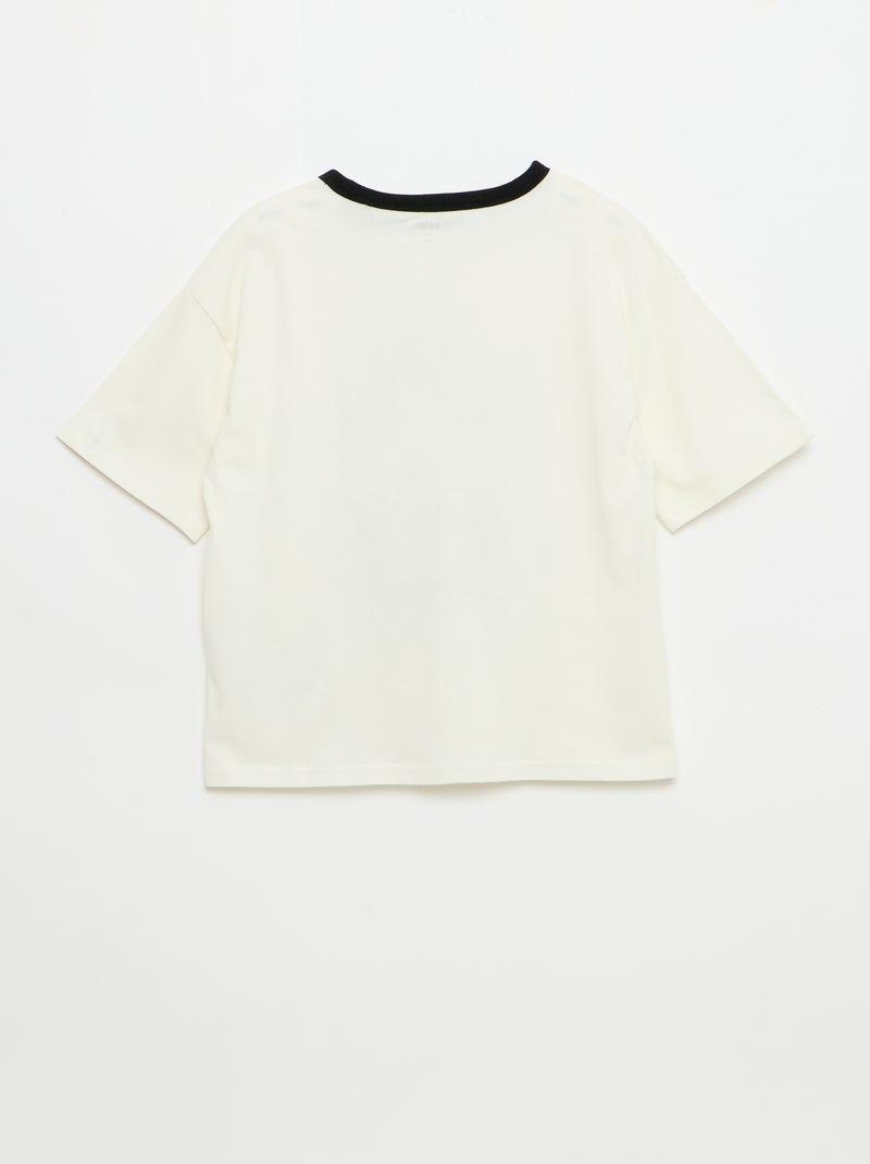 T-shirt met fantasieprint, korte mouwen en contrasterende biezen Wit - Kiabi
