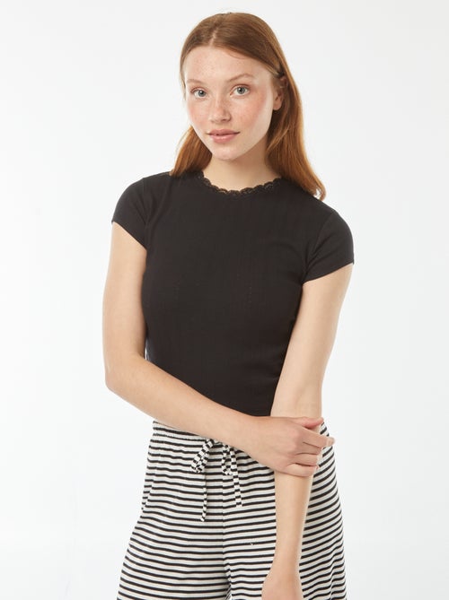 T-shirt met fijn ajourmotiefje en korte mouw - Kiabi