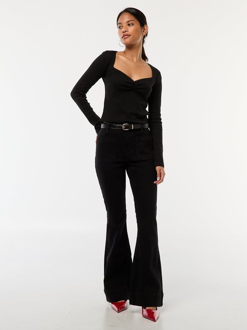 T-shirt met fijn ajourmotiefje en lange mowuen - Kiabi