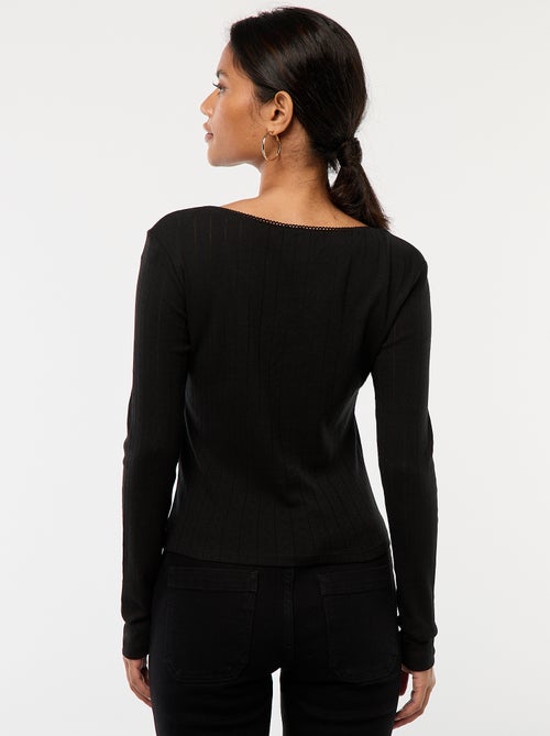 T-shirt met fijn ajourmotiefje en lange mowuen - Kiabi