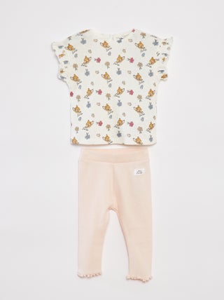 T-shirt met fijn ajourmotiefje + legging | 'Disney' - 2-delig