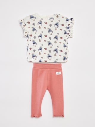 T-shirt met fijn ajourmotiefje + legging | 'Disney' - 2-delig