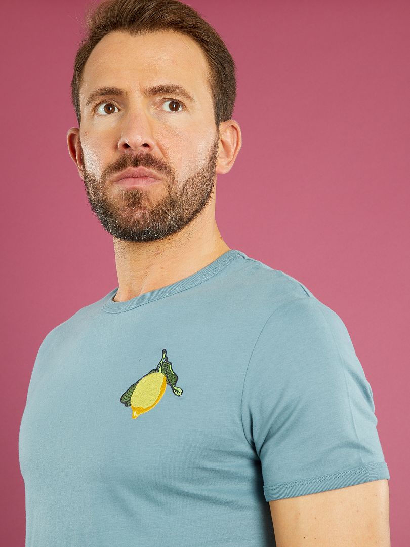 T-shirt met geborduurde 'citroen', nauwsluitend model groen - Kiabi