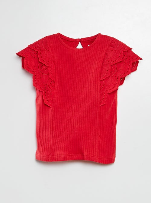 T-shirt met geborduurde mouwen - Kiabi
