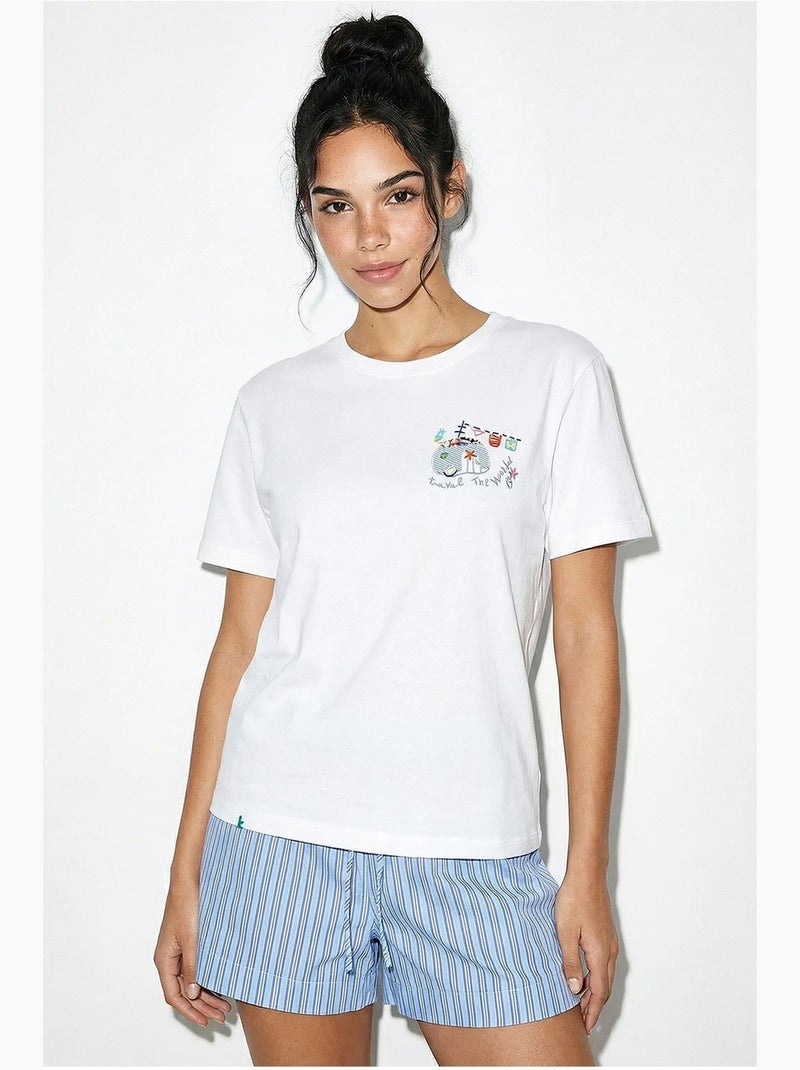 T-shirt met geborduurde ronde hals lucci Wit - Kiabi