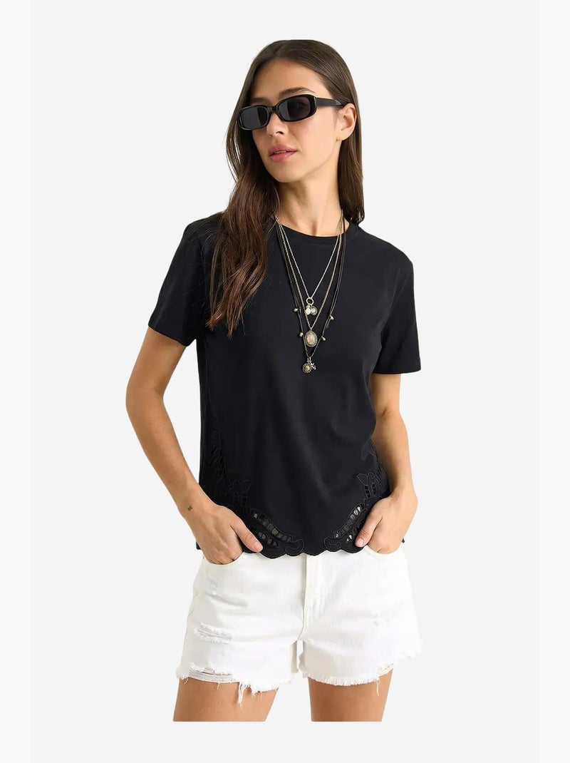 T-shirt met geborduurde ronde hals lucci Zwart - Kiabi
