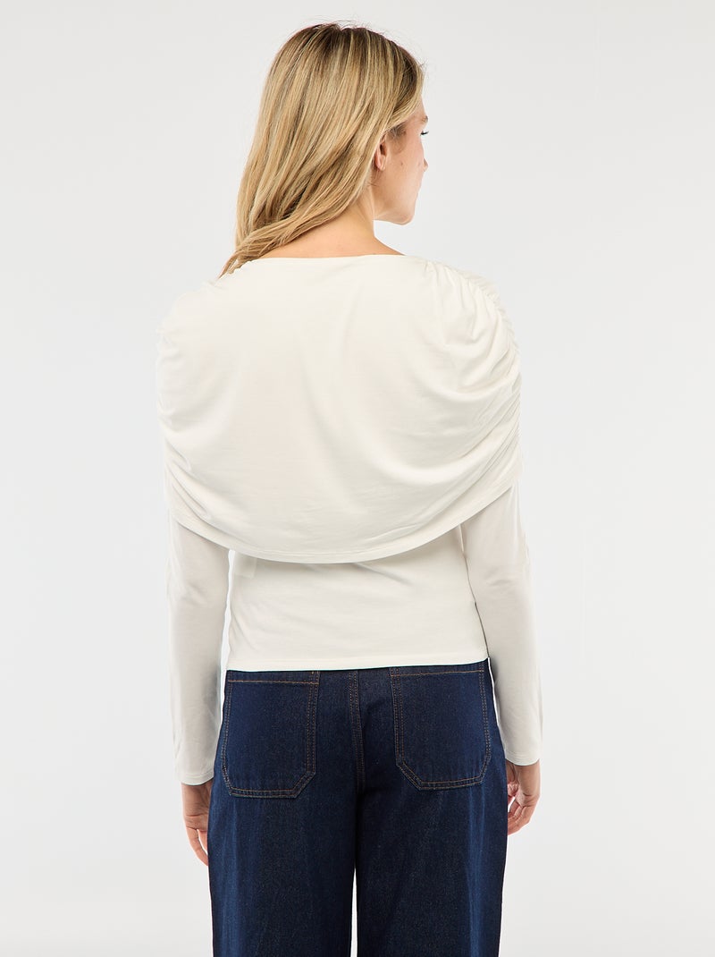 T-shirt met gedrapeerde boothals Wit - Kiabi