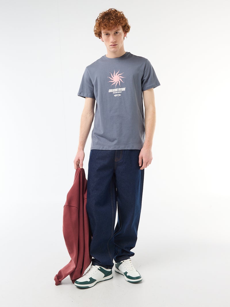 T-shirt met geplaatste print van effen katoen Grijs - Kiabi