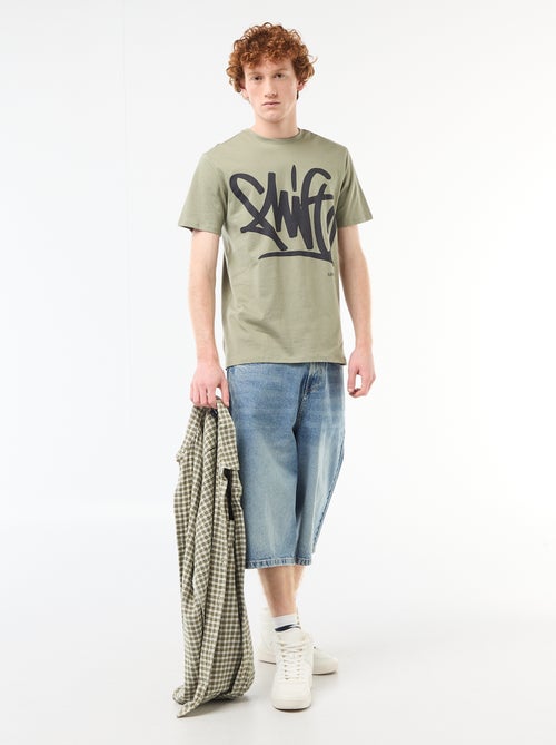 T-shirt met geplaatste print van effen katoen - Kiabi