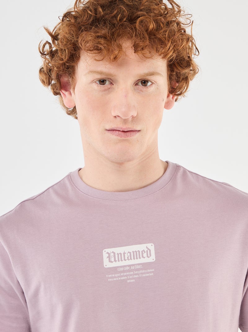 T-shirt met geplaatste print van effen katoen Paars - Kiabi
