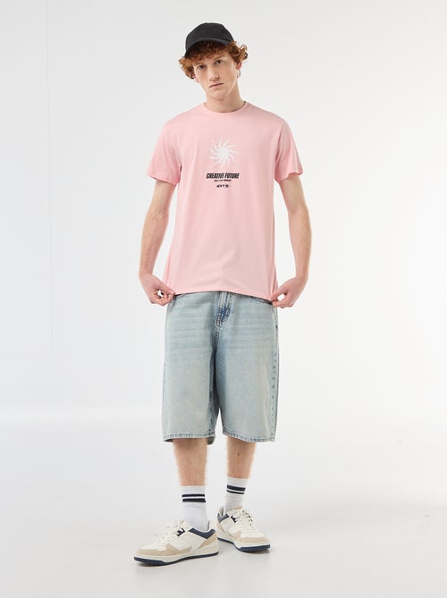 T-shirt met geplaatste print van effen katoen - Kiabi