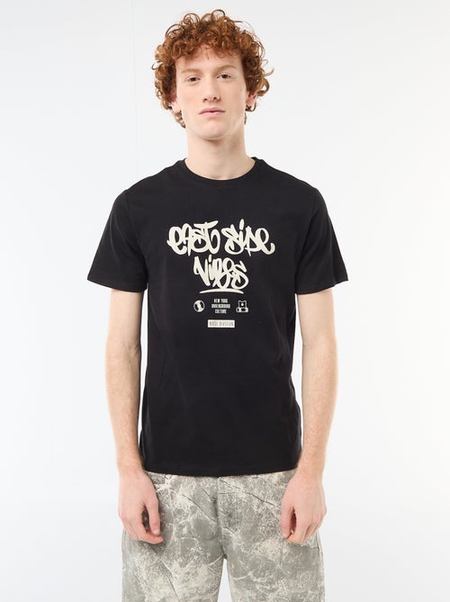 T-shirt met geplaatste print van effen katoen - Kiabi