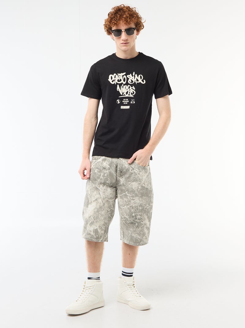 T-shirt met geplaatste print van effen katoen Zwart - Kiabi