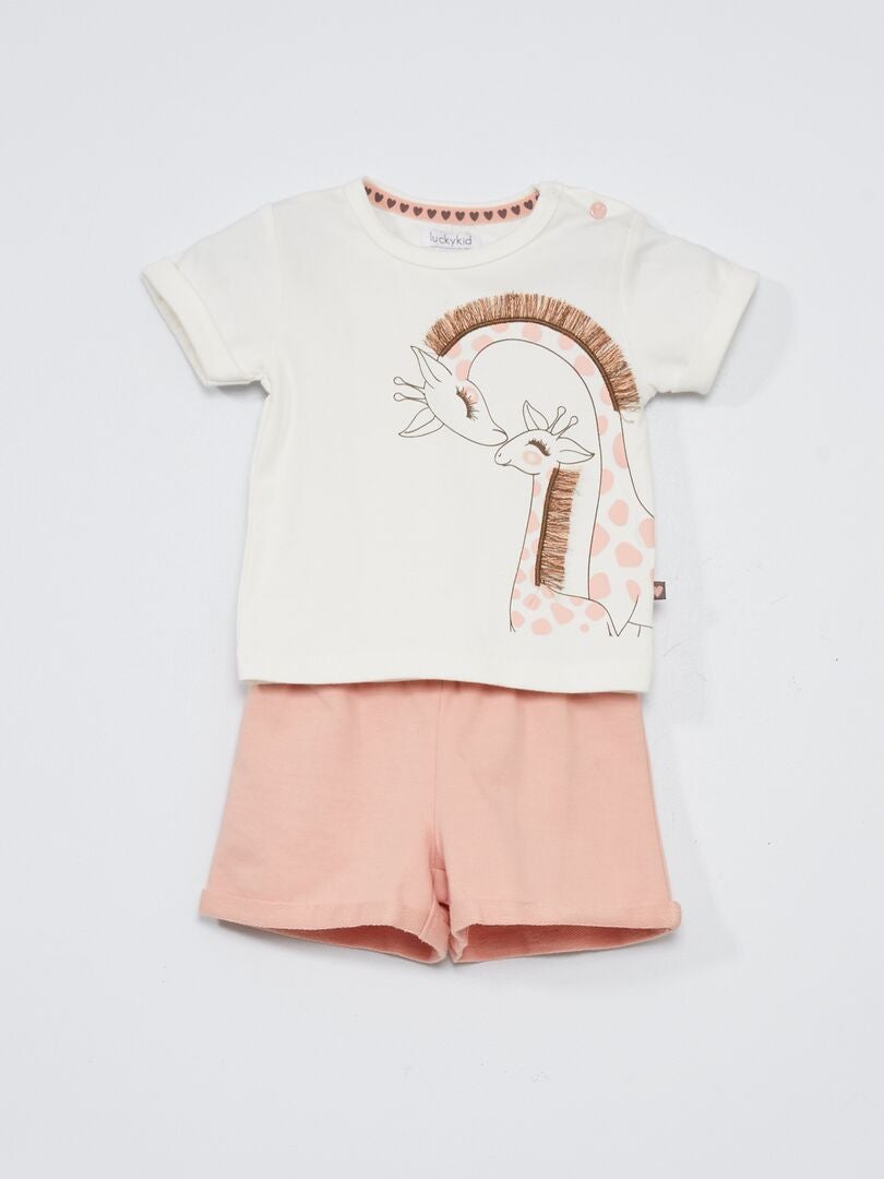 T-shirt met girafprint + shortje - 2-delig roze / wit - Kiabi